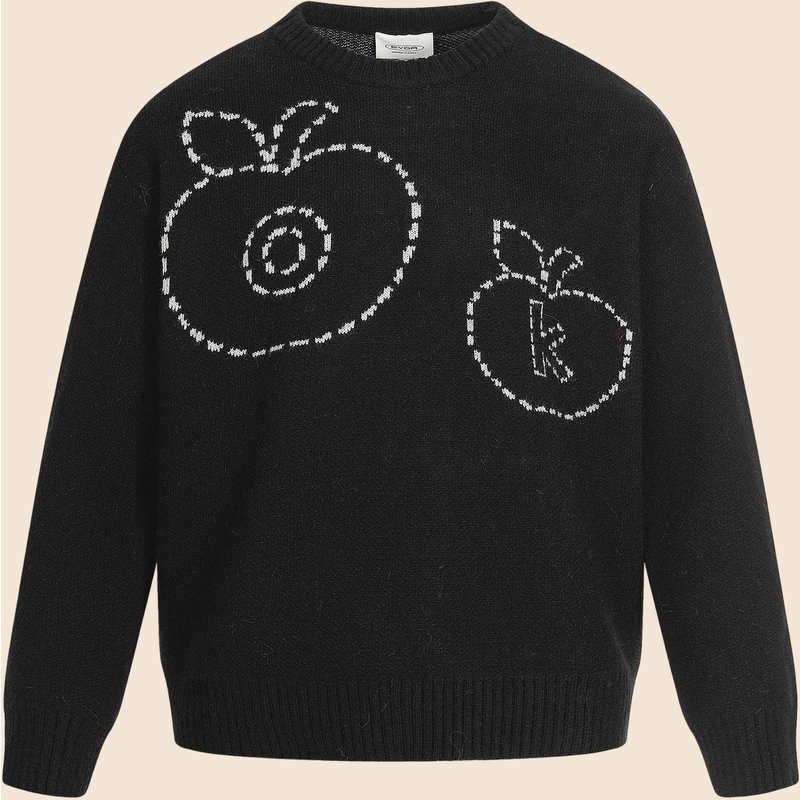 Unisex High Street Apple Jacquard Knit Sweater - Oversized Casual Pullover For Men & Women