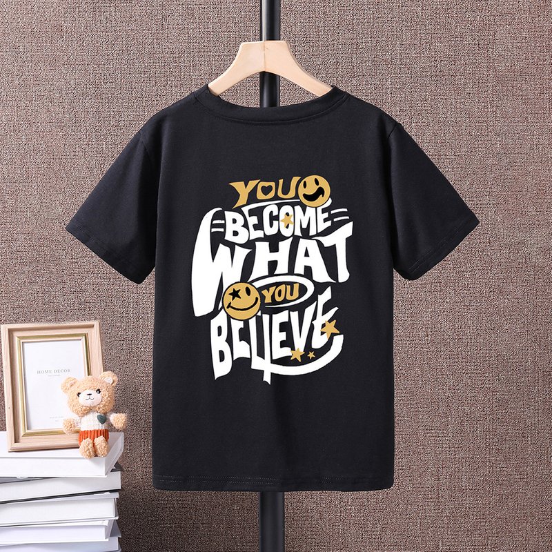 Mother&Kids Youth T-shirt Smiley face back letter-printed short-sleeved T-shirt boys casual children's wear