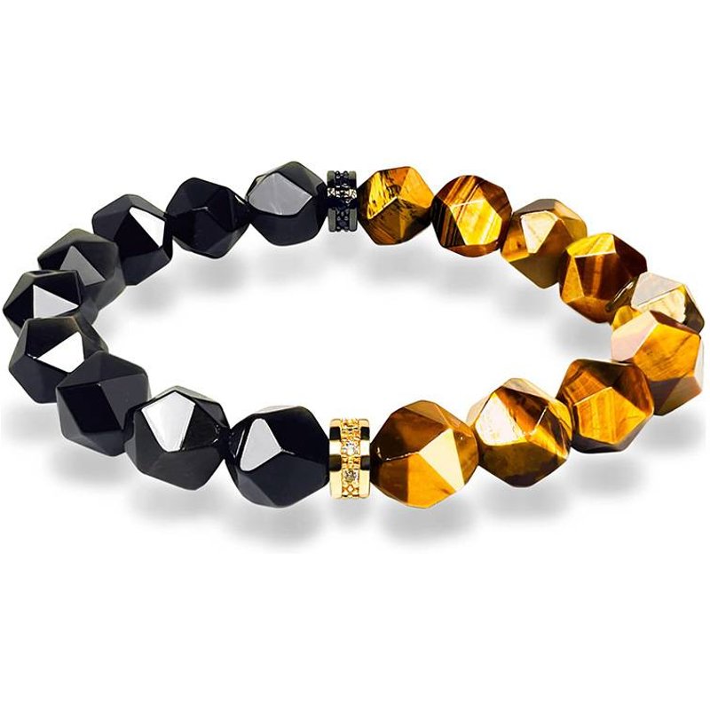 Hip-hop Retro Rhombus Tigereye Obsidian Beaded Men's Bracelets