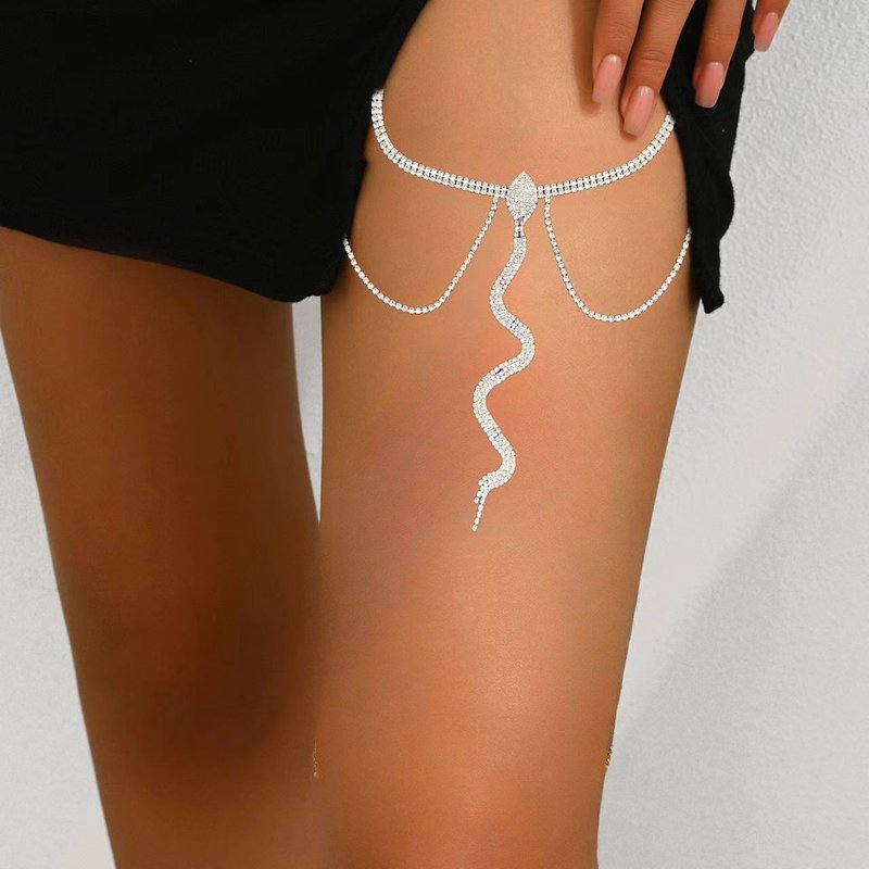 Women's sexy rhinestone beach snake shaped leg chain high end accessories diamond studded trendy body chain jewelry