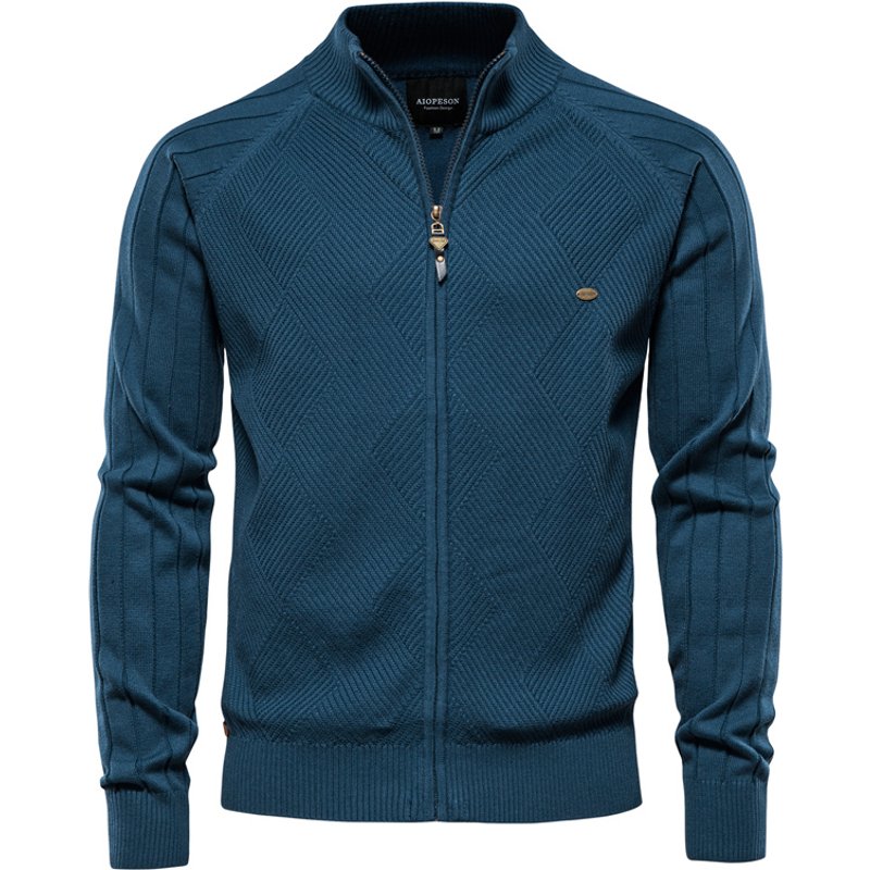 AIOPESON Argyle Couleur Unie Cardigan Hommes Décontracté Qualité Fermeture Éclair Coton Hiver Hommes Pulls Mode Basique Cardigans Pour Hommes