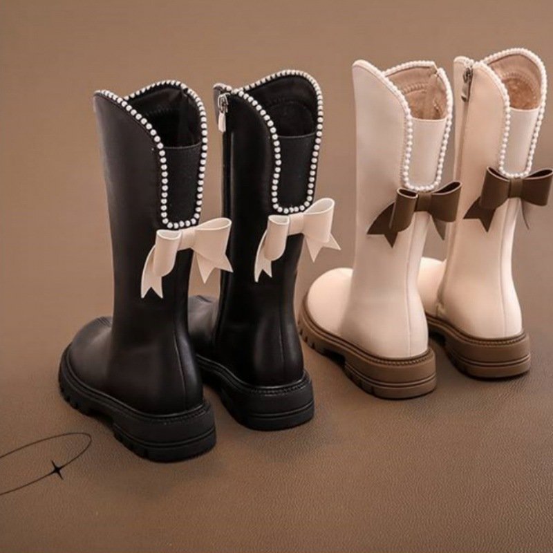 For And Children 2024 New Winter Long Leather Boots Princess Foreign Girls Plus Cashmere Shoes