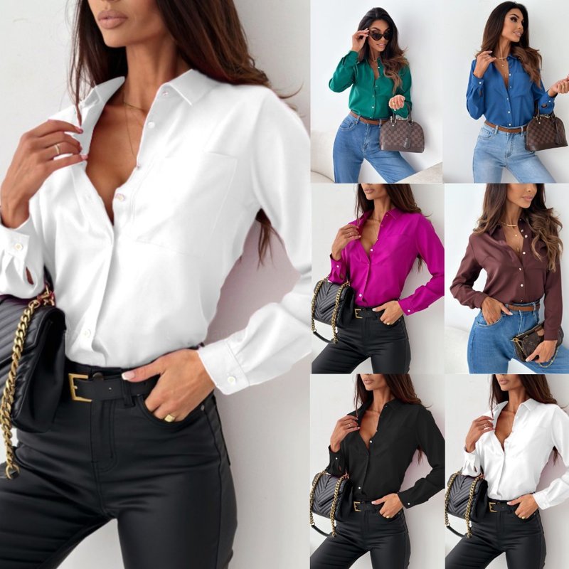 Women's fashion solid color V-neck blouse blouse for women