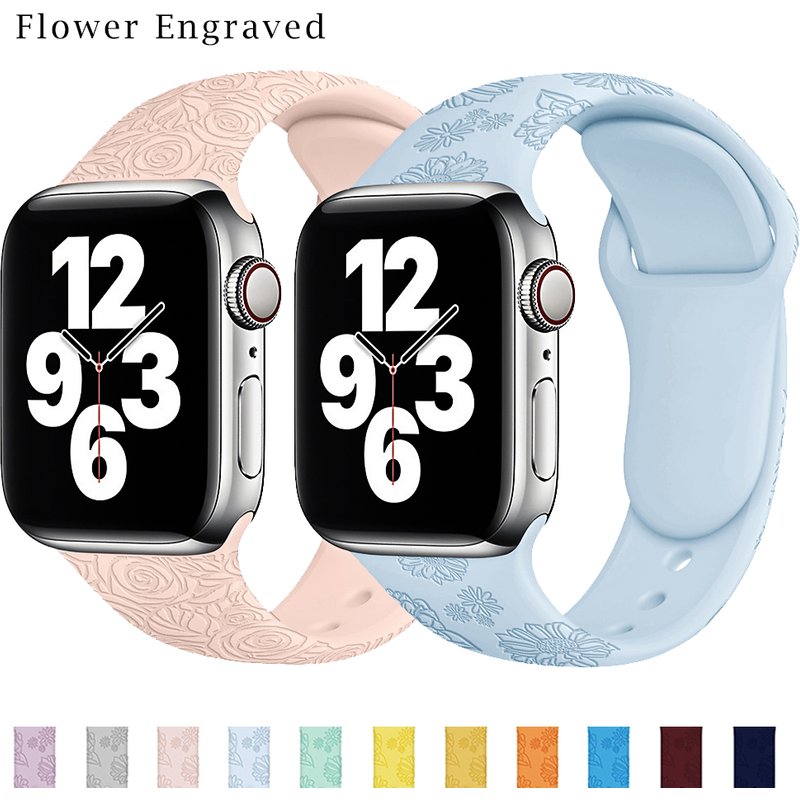 Flower Engraved Silicone Strap For Apple Watch Ultra Band 44mm 40mm 45mm 41mm 49mm 42 38mm 44 45 mm iwatch series 7 se 3 4 5 6 8