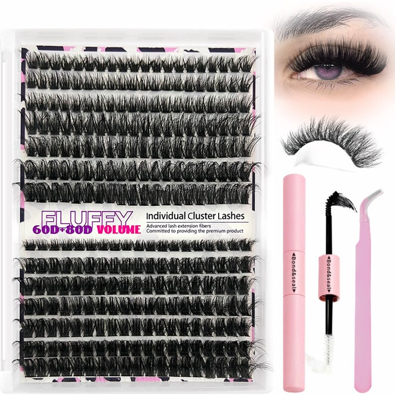 Cosmetics Cluster Eyelashes Reusable Individual Eyelashes Fluffy Style Lash Clusters DIY Eyelash Extensions Soft Comfortable Lash Bond Seal Tweezers