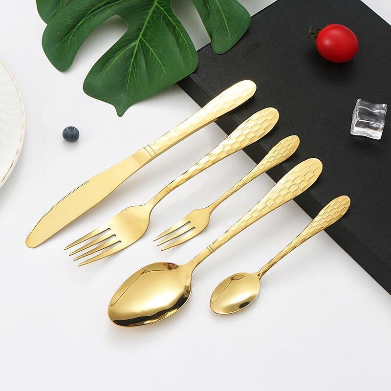 Titanium-Plated Stainless Steel Cutlery Set - Water Cube Design 4-Piece Hotel & Restaurant Grade Tableware In Gift Box