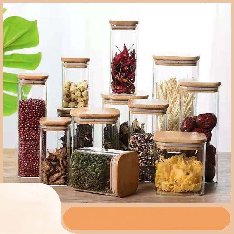 Square Glass Storage Jars With Airtight Lid 4-Pack Clear Pantry Containers For Dry Food Nuts Grains & Snacks Moisture-Proof Kitchen Organization​