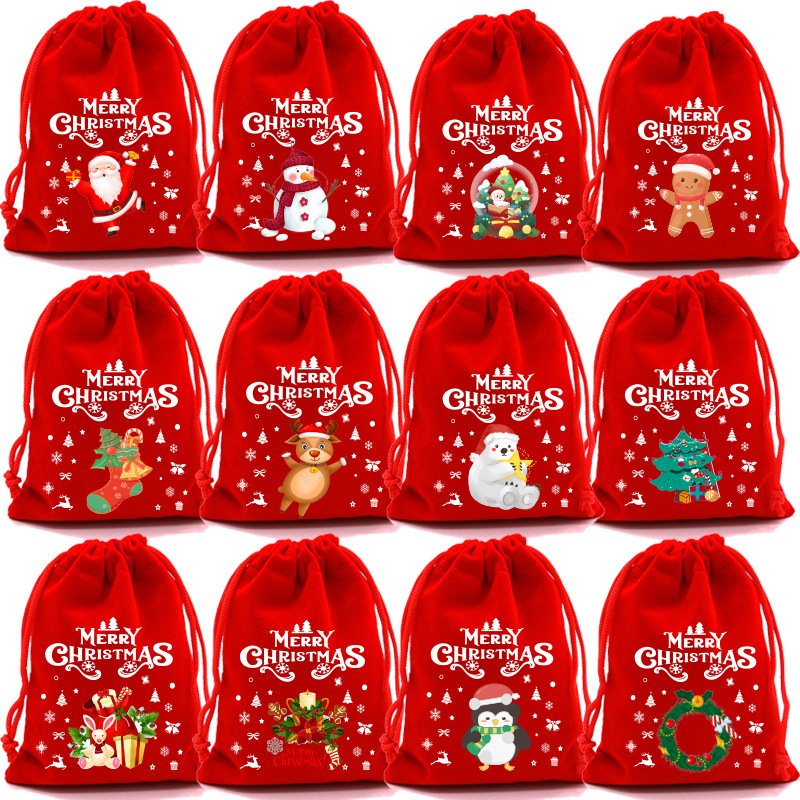 Christmas red cloth bag tie mouth gift bag Christmas fruit candy biscuit bag