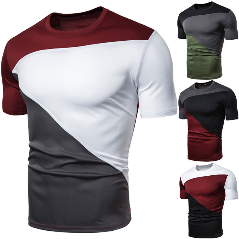 Men's Short-sleeved T-shirt Stitching Round Neck Men's T-shirt top Summer T-shirt Pullover Top