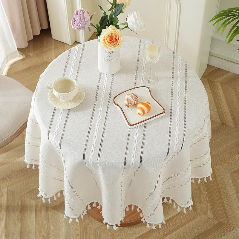 Hot Sale In Small Round Table Round Tablecloth Hollow Grid High-end Polyester Cotton And Linen Home Fabric