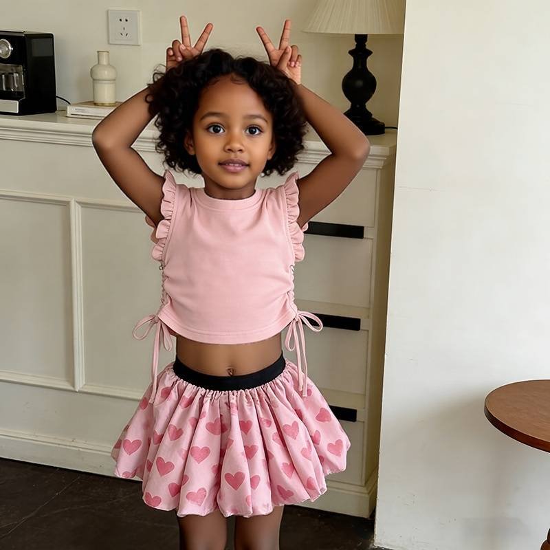 Girls' T-shirt Skirt Set Baby Casual Sweet Fresh Floral Bloom Mini Dress Children's Clothing Ensemble