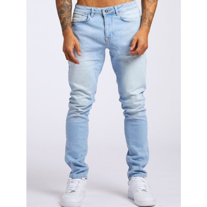 Men's ripped jeans slim blue leg pants youth hip hop pants