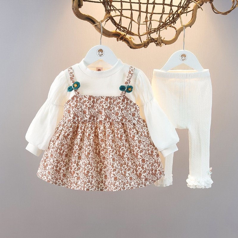 kid's clothing Girls' long-sleeved floral suspenders dress set Children's stylish two-piece baby girls dress set