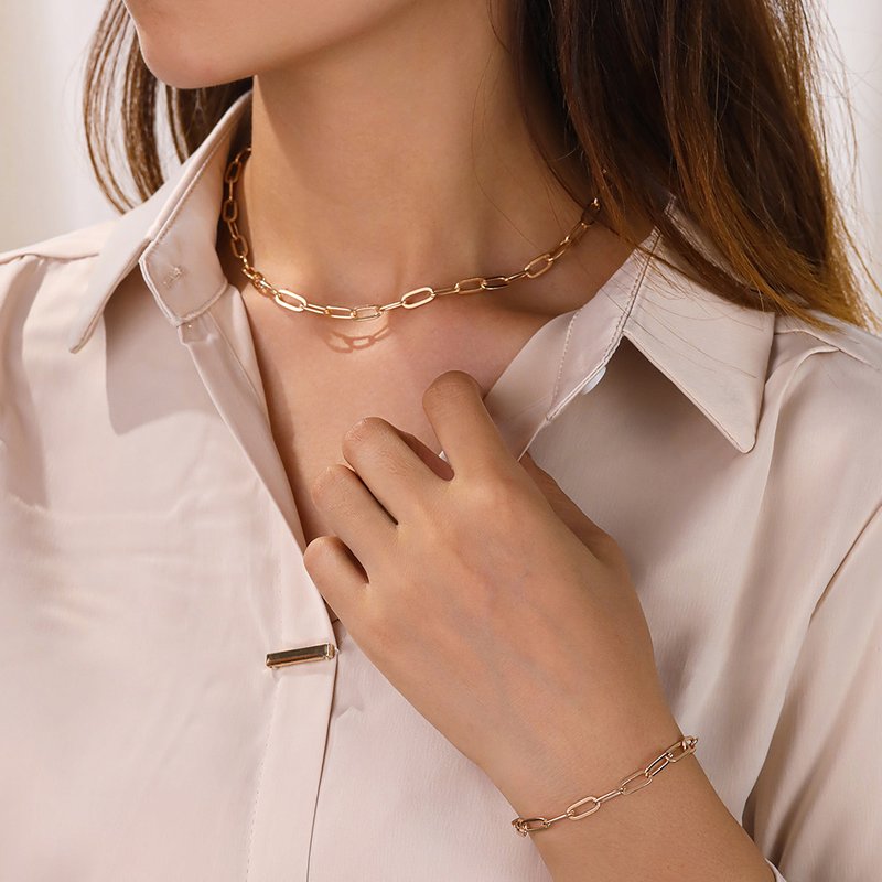 Wind Women's Simple and Versatile Metal Paper Clip Necklace Handicraft Set Collar Fine Chain