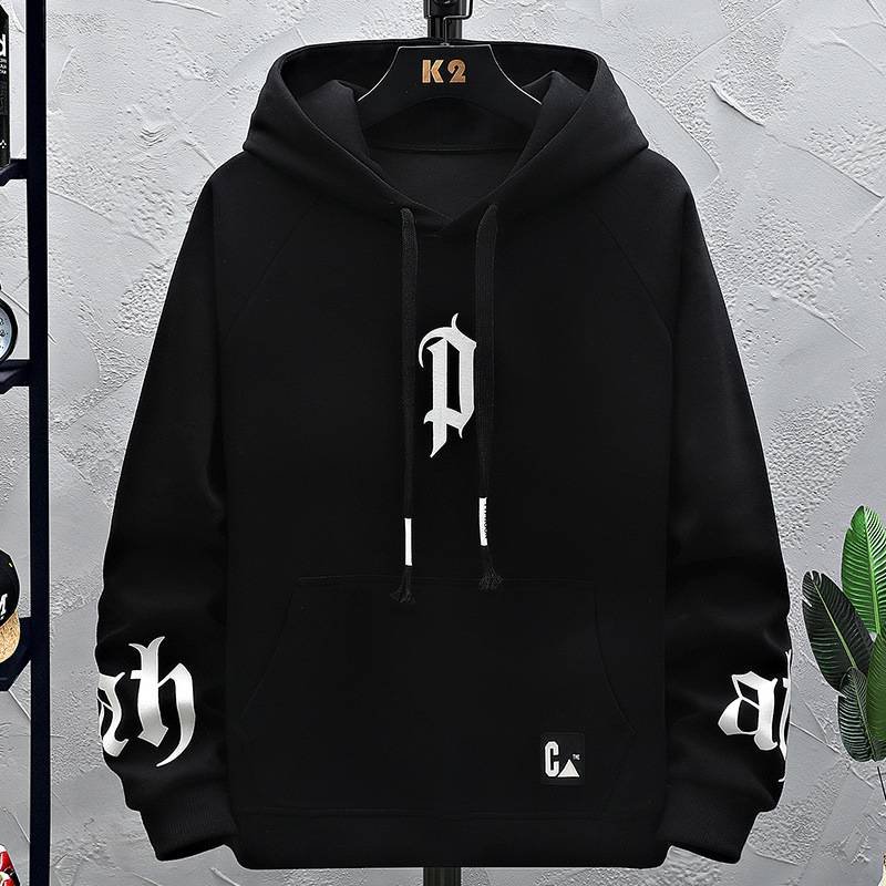 Men's Clothing brand hooded sweatshirt men's autumn loose letter print design tops retro high street handsome