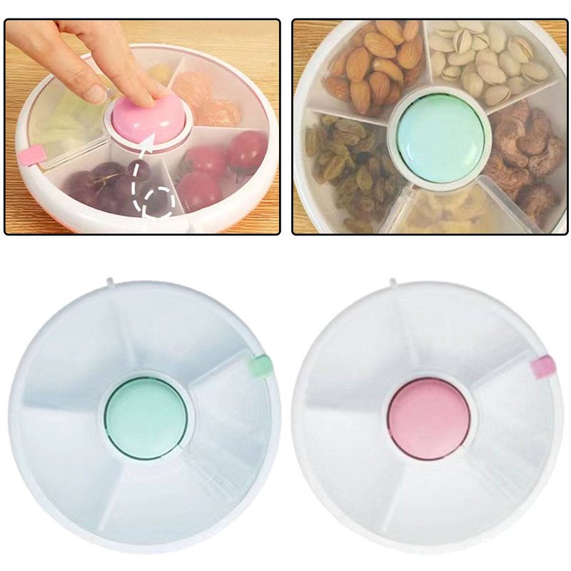 5 Compartments Toddler Spinner Portable Serving Tray Divided With Lid Food Box For Snack Candy Nut Picnic Travel