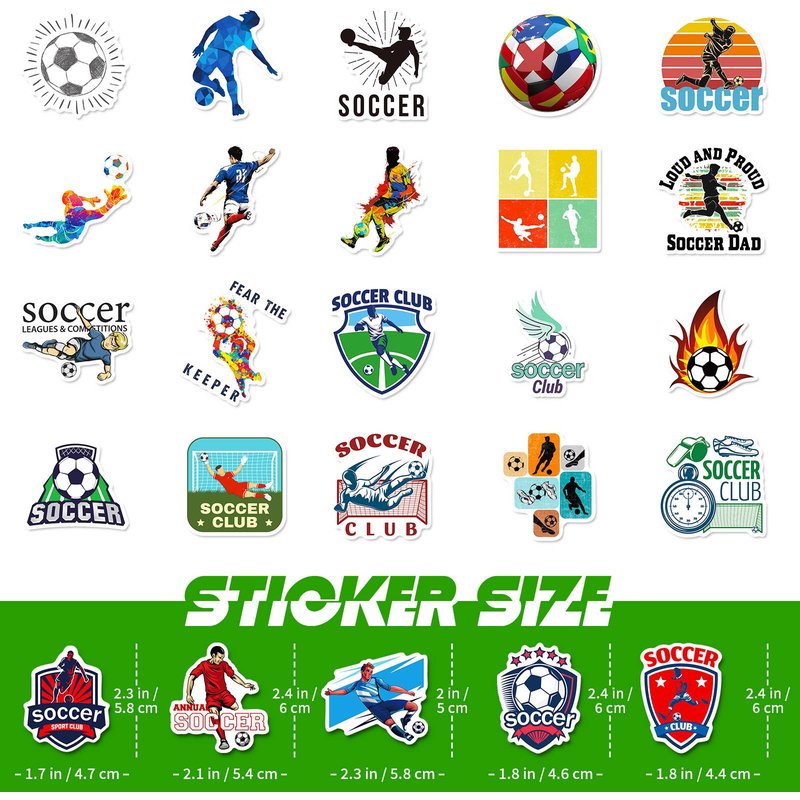 50pcs Soccer Ball Stickers – Fluorescent Green Football Decals (Waterproof & Team Spirit)