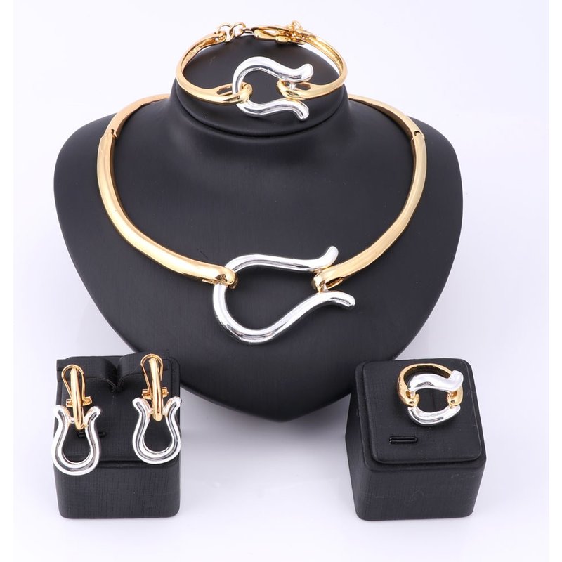 Women African Jewelry Sets Gold Color 3 Colors Fashion Bridal Wedding Elegant Romantic Wedding Necklace Jewelry Sets
