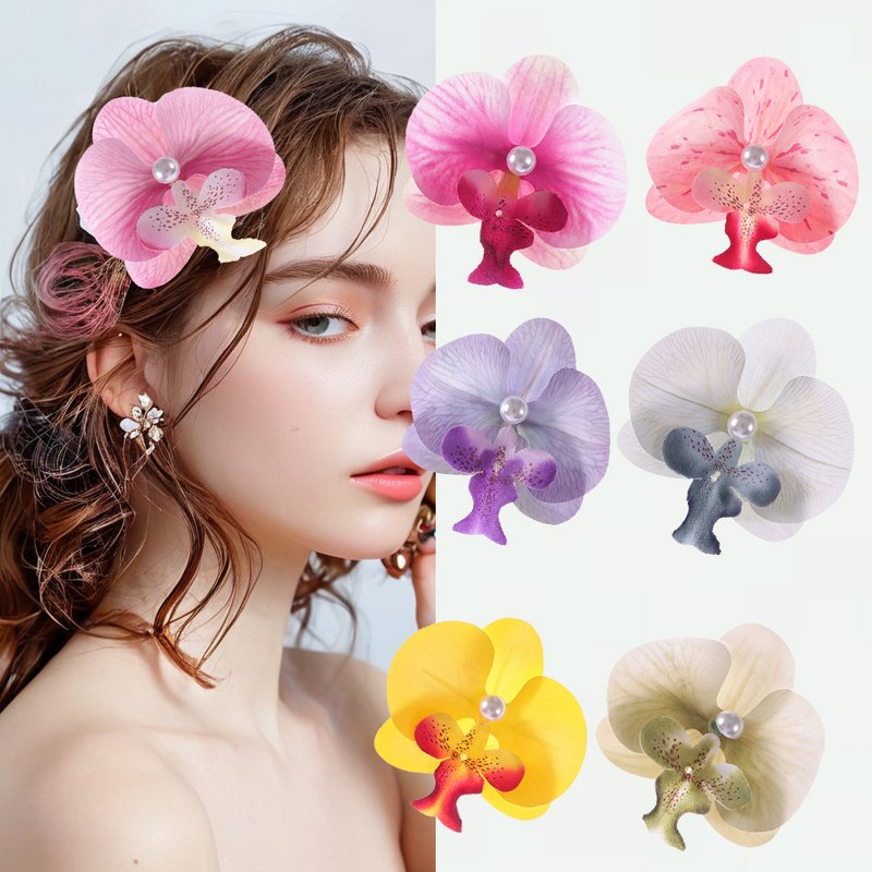Pure Desire Style Pearl Butterfly Orchid Hairpin Side Clip Head Flower Simulation Flower Hairpin Clip Headdress Photo Hair Accessories