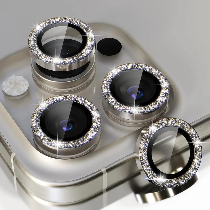 Titanium Gray Glitter Diamond Camera Lens Protector for iPhone 15 Pro Max 14 Plus 13 14Pro 15Pro Glass Protection