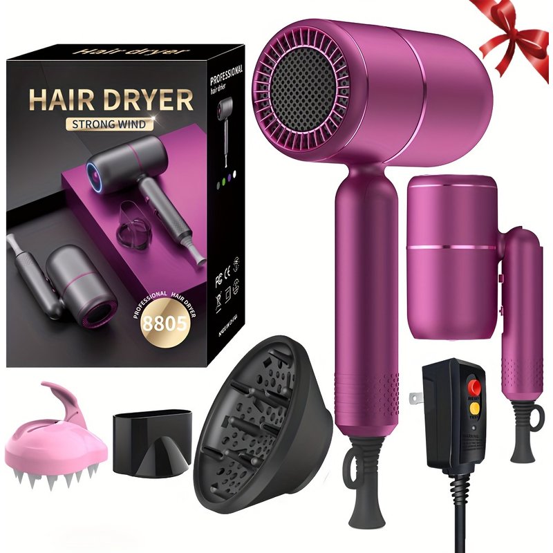 Ionic Hair Dryer with Diffuser - Foldable Handle Travel Hair Dryer for Constant Temperature Hair Care and Damage-Free Styling