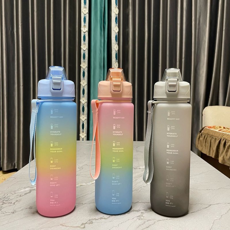1000ml gradient color large capacity plastic water cup frosted outdoor gym sports water bottle