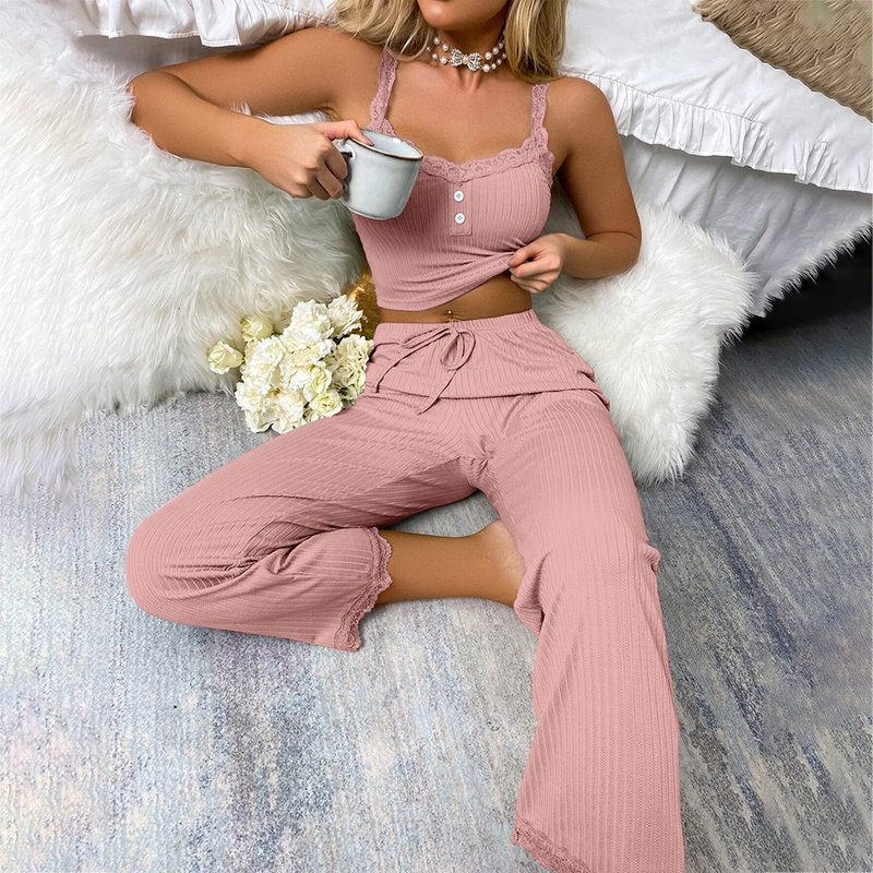 Women's Sleepwears Casual Pajamas For Women Summer Lace Suspenders Trousers Sexy Hot Girls Ladies Home Wear Two Piece Set