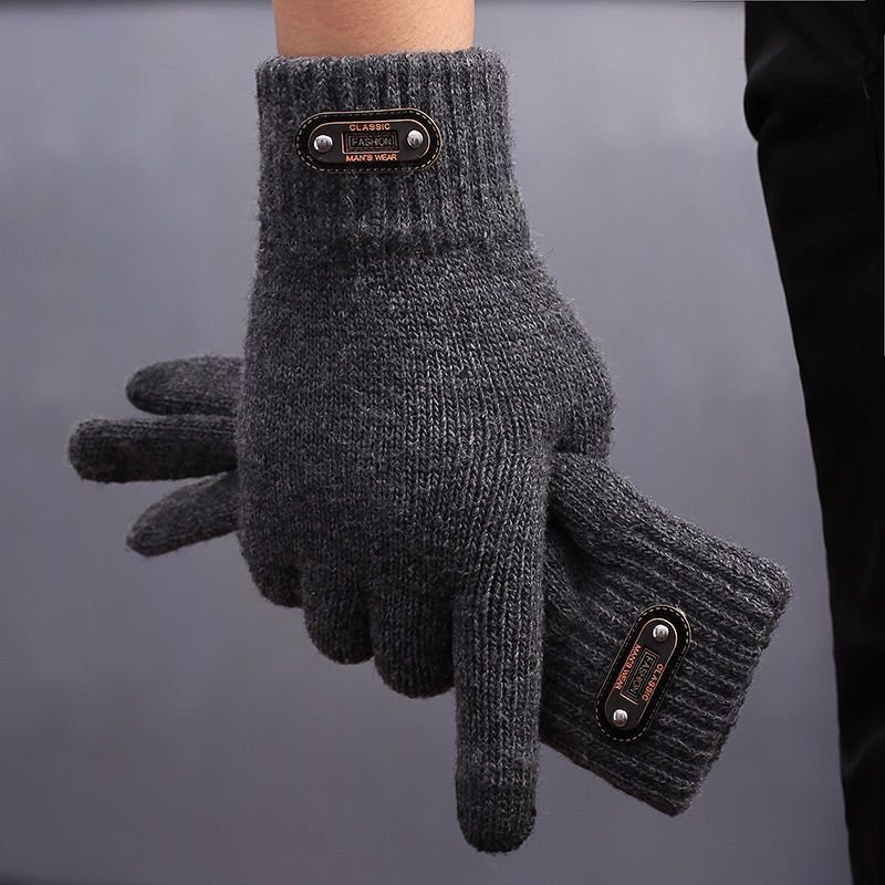 Winter Autumn Knitted Touch Screen High Quality Wool Solid Color Gloves Men Mitten