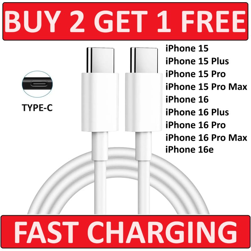 Type C- Type C Cable USB C Fast Charger Lead Long For IPhone 15 16 Plus Pro Max