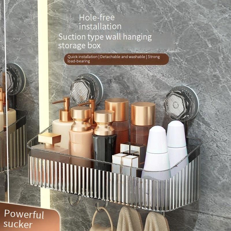 Light Luxury Bathroom Suction Cup Rack Punch Free Wall Mounted Storage Rack Wash Basin Toothbrush Toothpaste Storage Basket Box