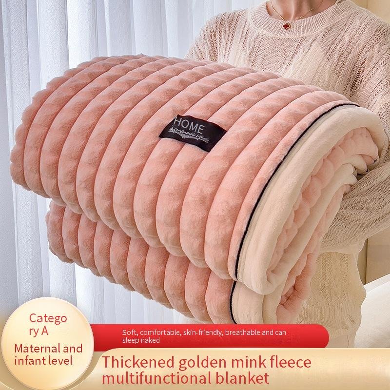 Premium Golden Mink Fleece Blanket - Double-Sided Plush With Checkerboard Pattern All-Season Soft Throw For Bed/Couch