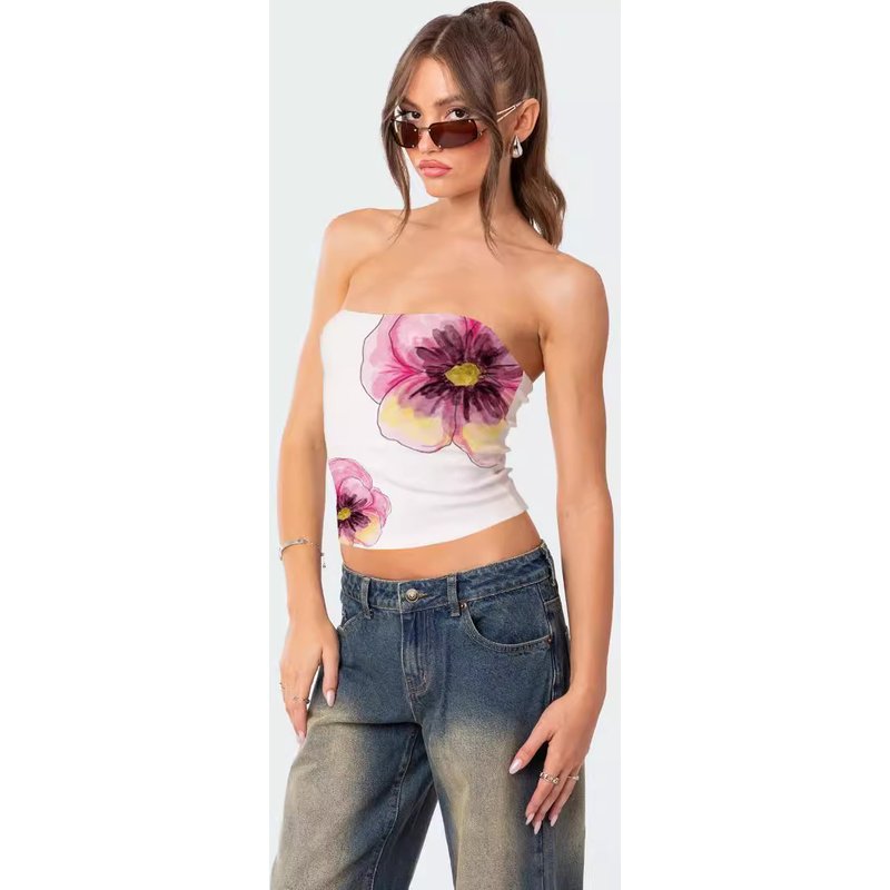 Women's Clothing new street fashion positioning printing sexy navel baring chest wrap