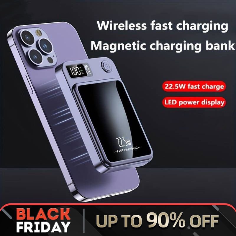10000/20000mAh Mobile Power Bank,Magnetic Suction Wireless Charging Bank, Portable Phone Charger Suitable For Android/Apple Devices,LED Power Display