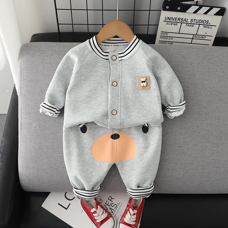Spring And Autumn Baby Suit Bear Striped Suit High Waist Pp Pants Children's Coat Pants Two Piece Suit Trendy Split Suit