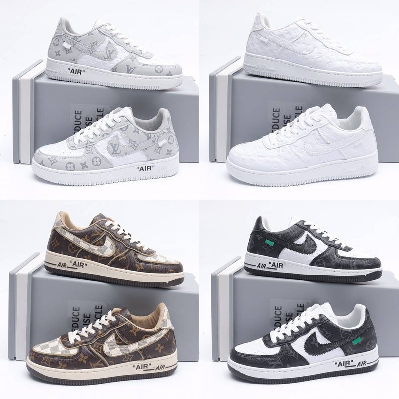Adult Mens Womens Fashion L-V x JD Brown/Orange/White/Black Louis-Vton x Air-Force 1 Sneakers Sports Shoes Skateboarding Shoes