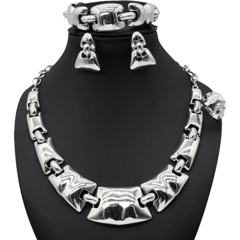 Dubai gold-plated bridal wedding necklace earrings ring bracelet Middle Eastern women's banquet jewelry set foreign trade