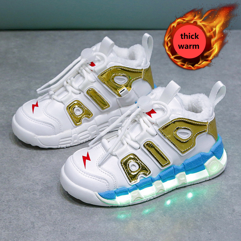 Plush Charging Colorful Luminous Shoes Cotton Shoes Solid Bottom Luminous Boys And Girls Children's Sports Shoes Basketball Shoes With Lights