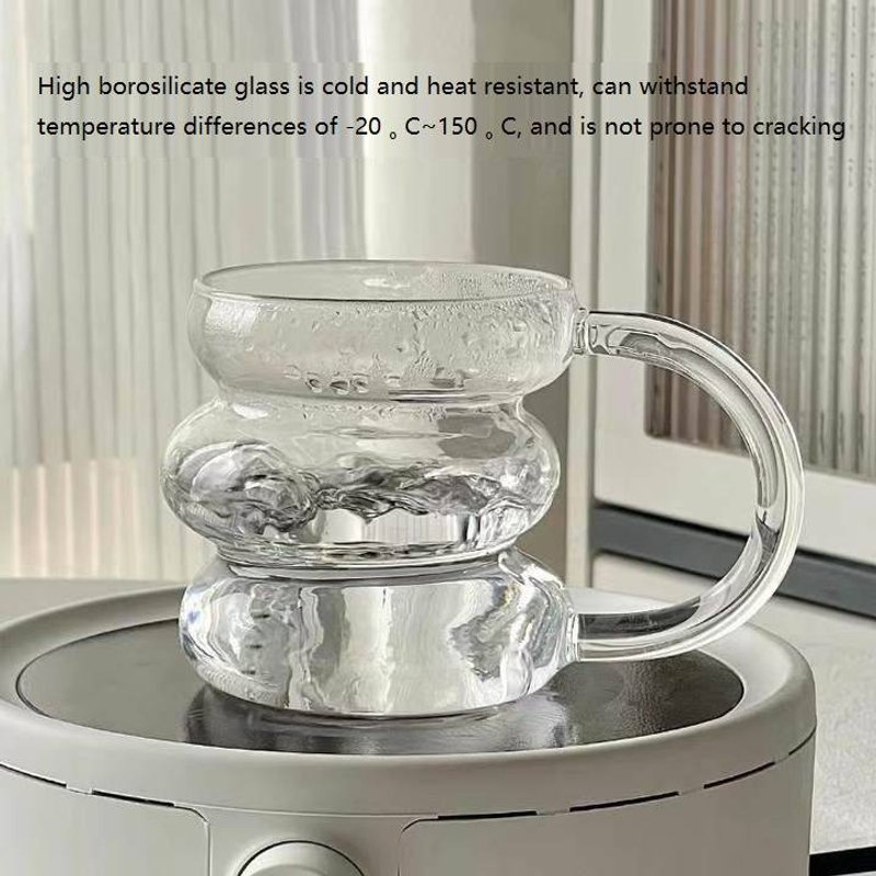 Irregular caterpillar glass cup with handle circle cup high borosilicate glass milk coffee cup juice drink cup