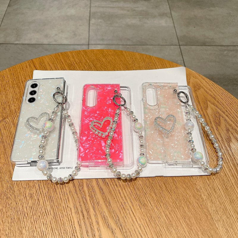Fashion Shell Heart Pearl Chain Phone Case Cover For Samsung Galaxy Z Fold 3 4 5 6