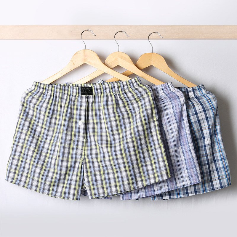 Men's Underwear Cotton Men's Boxer Briefs Loose Arrow Pants Thin 80% Cotton Plaid Boxer Shorts Head Pajamas Summer