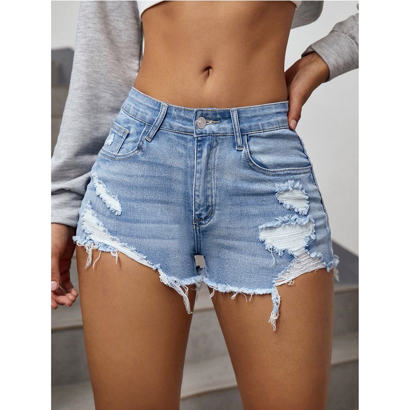Fashionable And Versatile High Waist Raw Edge Ripped Design Denim Shorts 2025 Summer New Loose Trend Shorts