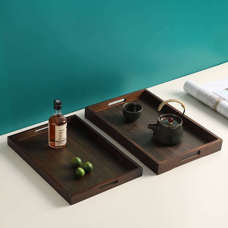 Tray 1PC Black Walnut Bamboo Home Vintage Tea Tray Tea Cup Drainer Tray Tea Table Tea Sea with Carrying Handle Tray