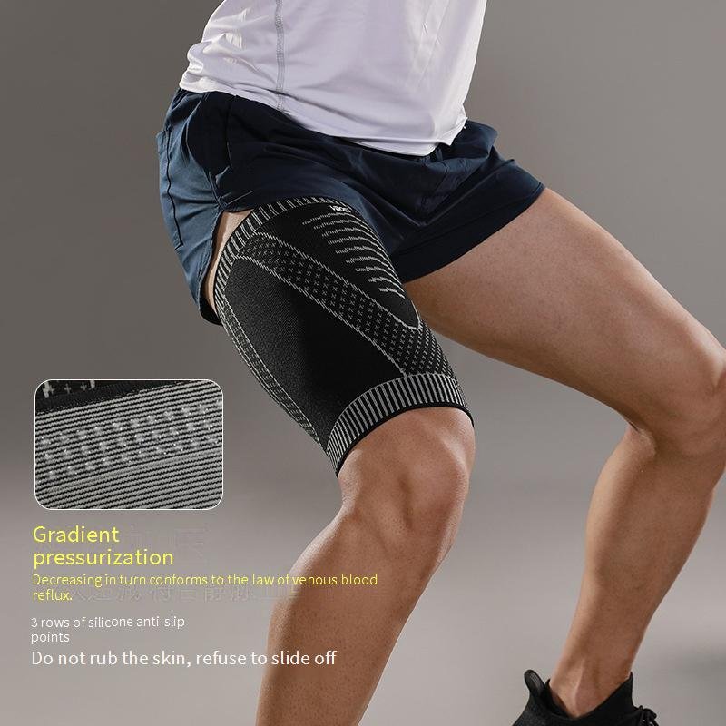 ​​VBOSI Thigh Support Pads For Sports - Breathable Compression Leg Sleeves For Running, Football, Basketball, Volleyball & Fitness (Black, M/L/XL)​