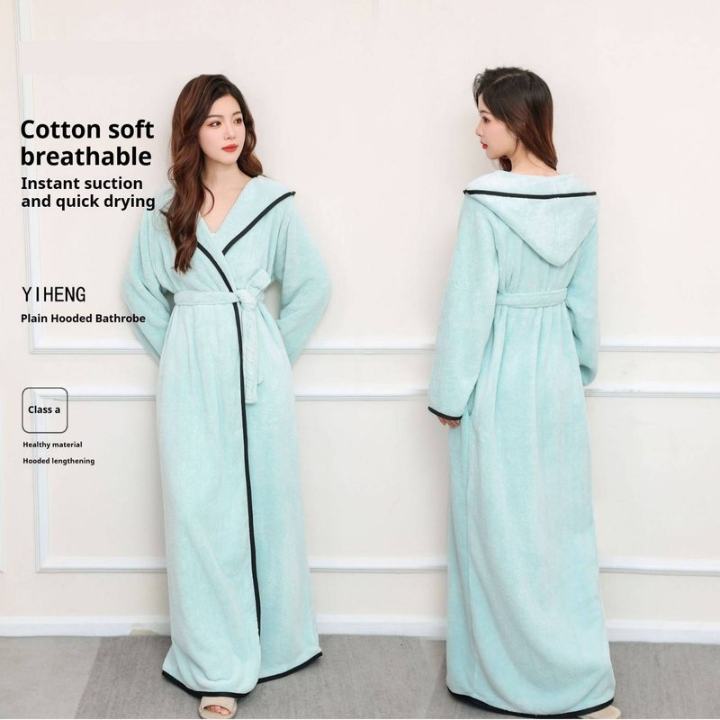 Winter Women Couples - Ultra Soft Coral Fleece Long Sleeve Hooded Bathrobe Thick Absorbent Loungewear For Home & Spa