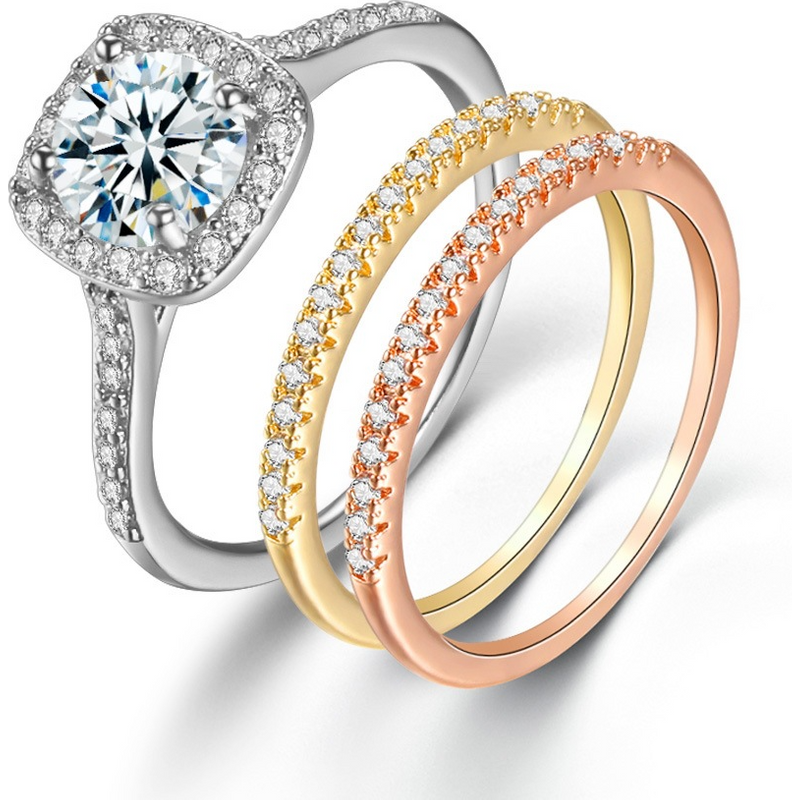 Women's Jewelry Micro Paved Zircon Ring High End Popular Combination Ring