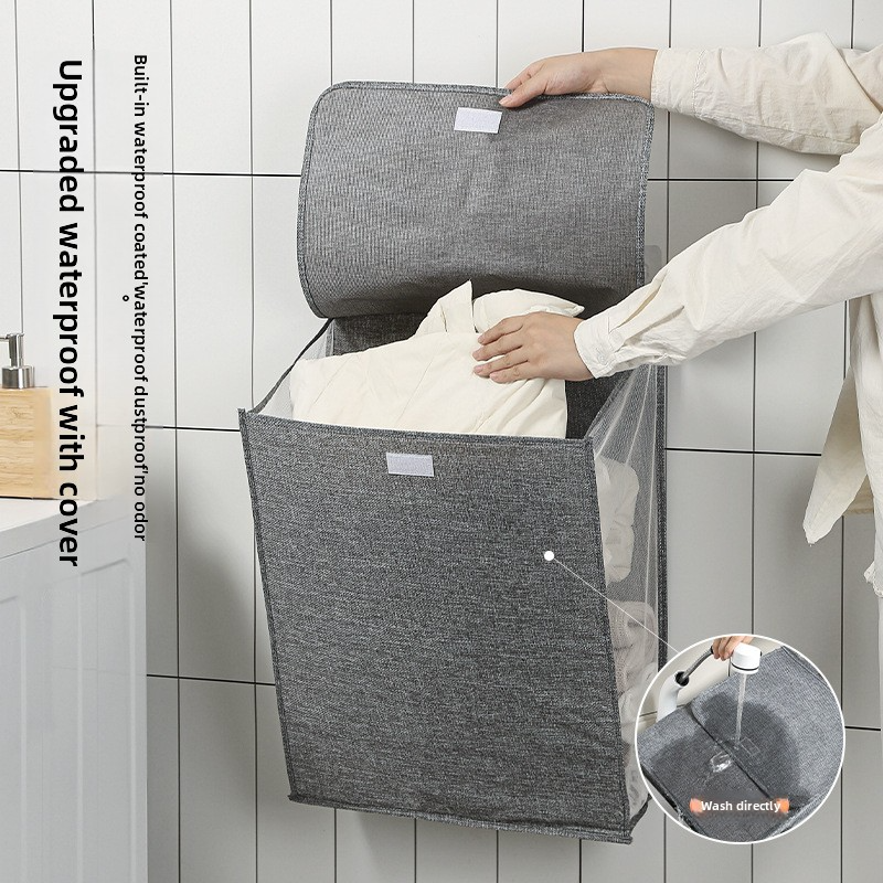 Foldable Laundry Hamper With Lid - Large Capacity Wall-Mounted Clothes Storage Basket
