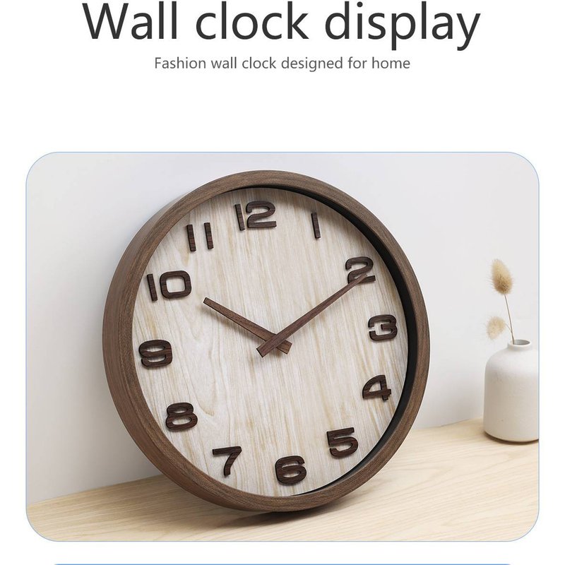 Wall Clocks Classic Wood Grain Frame 12 Inch Three Dimensional Digital Wall Clock