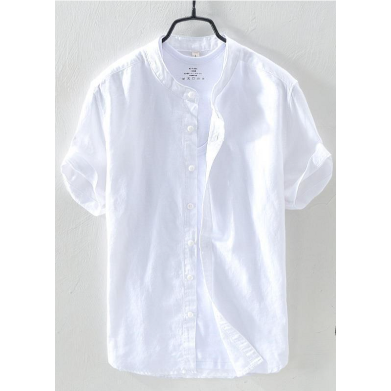 Men's Clothing Chinese style stand collar linen shirt men's short-sleeved cotton and linen shirt summer thin loose casual linen shirt trend
