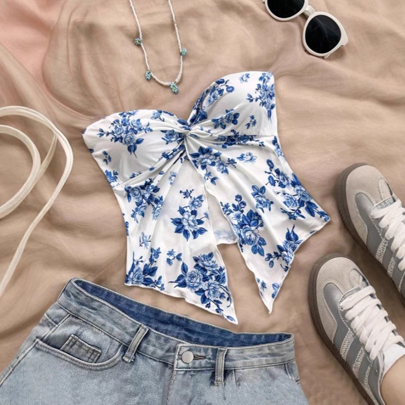 Slim Waist Print Vest for Women European And American Style Cross Border Spring New Sexy Top