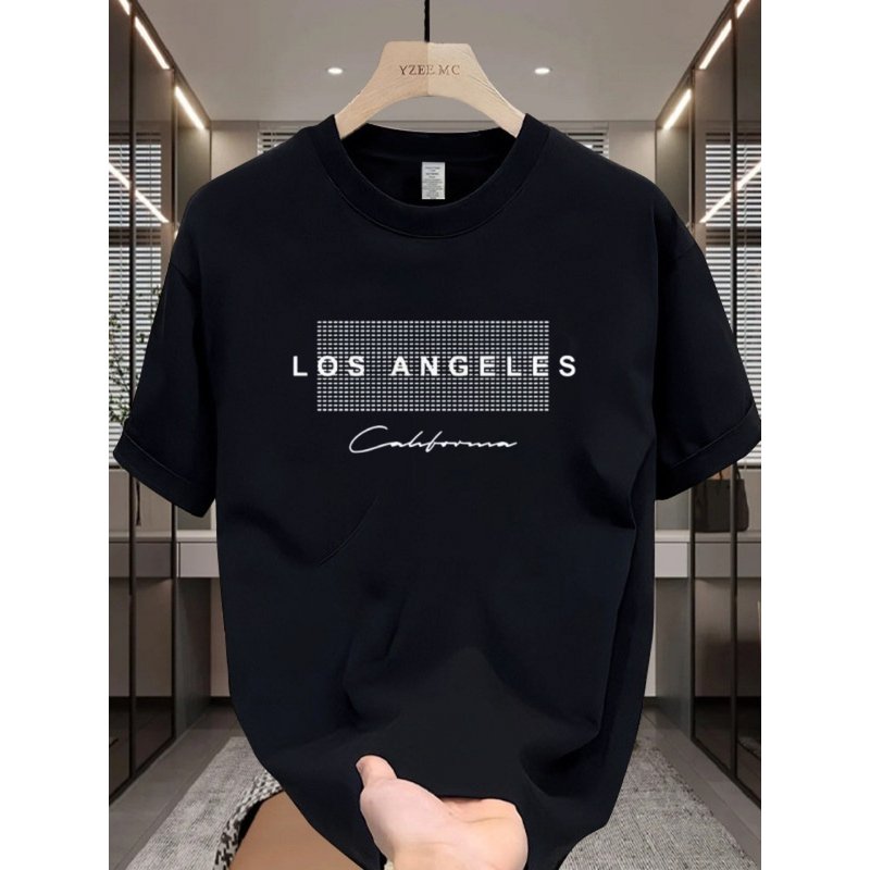100% Pure Cotton Men's Spring And Autumn Fashion Short Sleeved Los Angeles Graphic Printed Casual Slim Fit Versatile Top